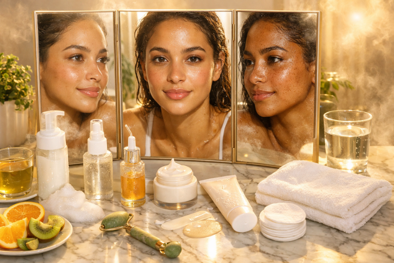 Self-care glow with skincare ritual