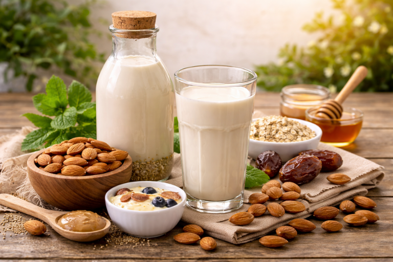 Almond milk and wholesome ingredients