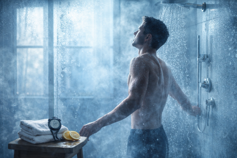 Cold shower refreshment on a morning