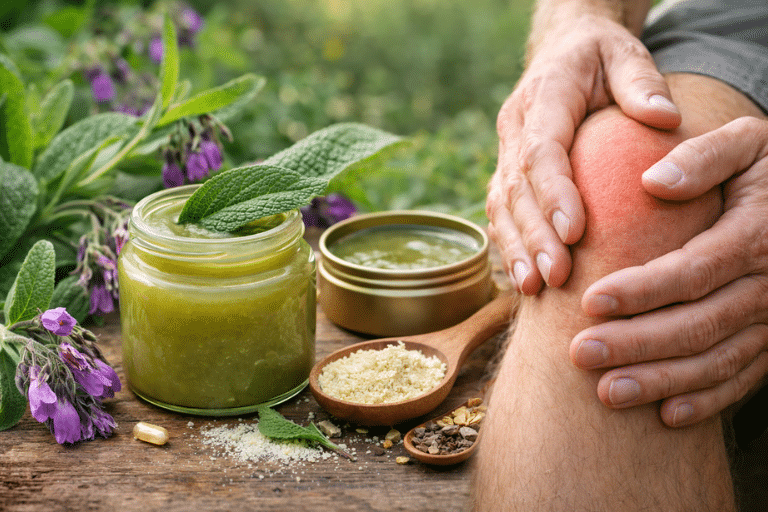 Comfrey salve and healing herbs