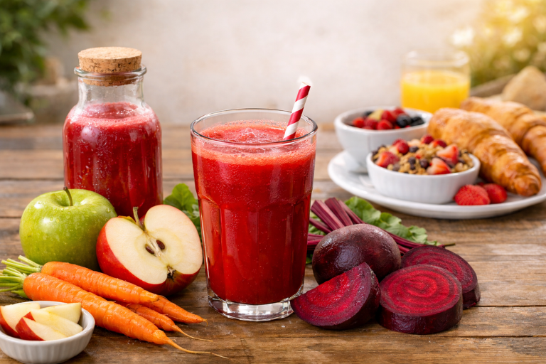 Fresh ABC juice with breakfast spread