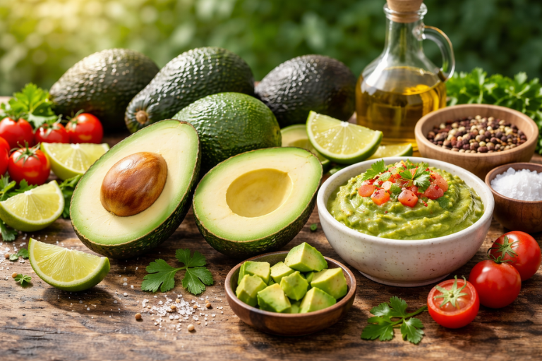 Fresh avocados and guacamole spread