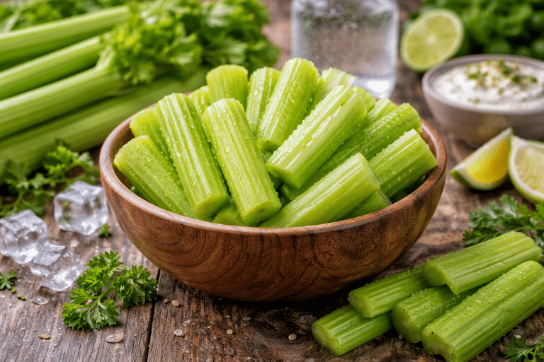 Fresh celery with dip and veggies