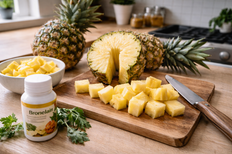 Fresh pineapple and bromelain capsules