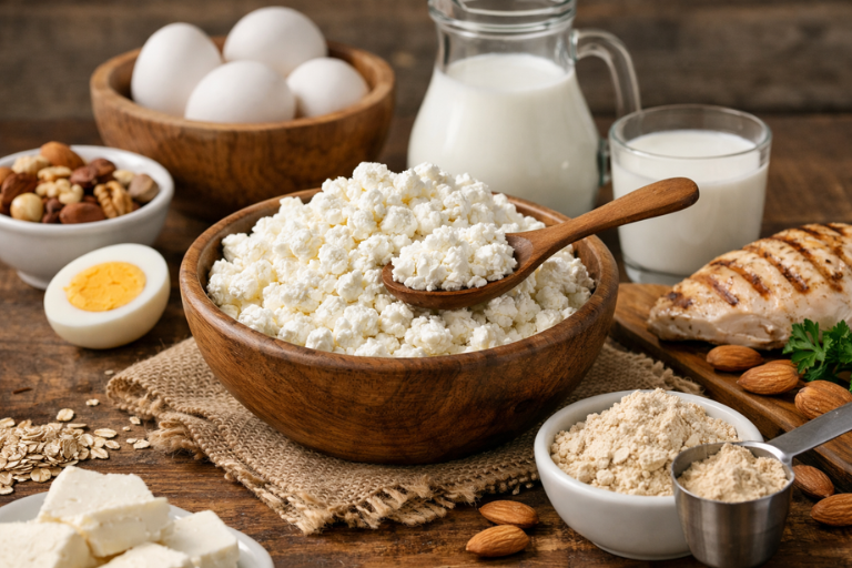 Protein-rich Cottage Cheese meal in rustic setting