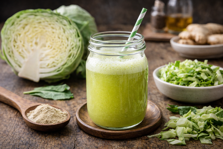 Refreshing cabbage juice and ingredients