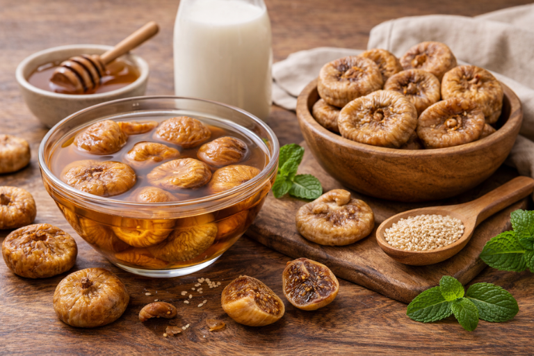 Soaked and dried figs with honey