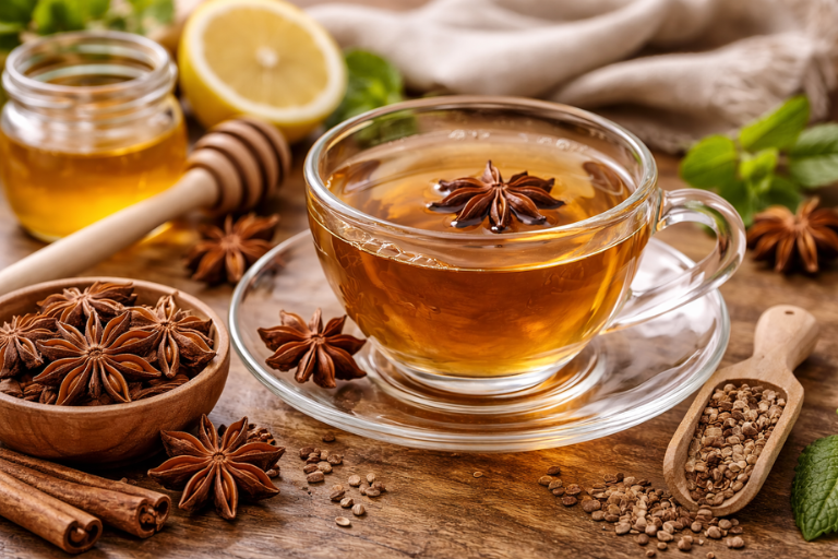 Warm anise tea with honey and spices