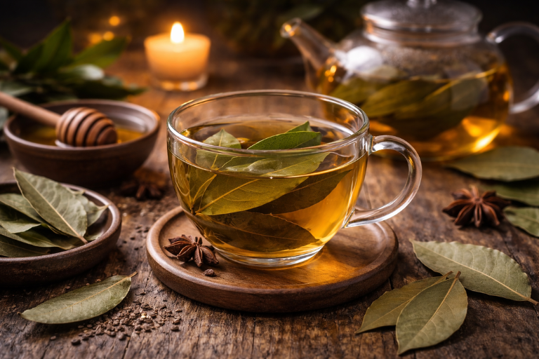 Warm bay leaf tea moment