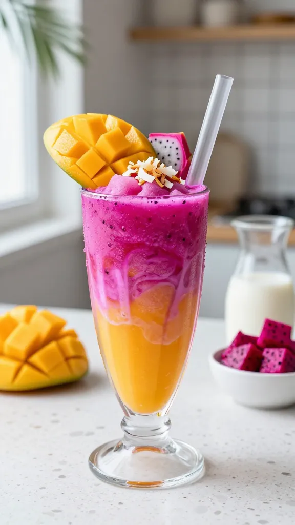 Sunset Swirl: Mango-Dragon Fruit Layer That Belongs On Your Feed