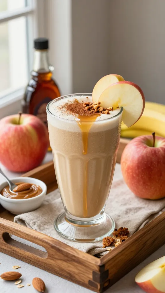 Caramel Apple Pie Smoothie That Tastes Like Fall on a Straw