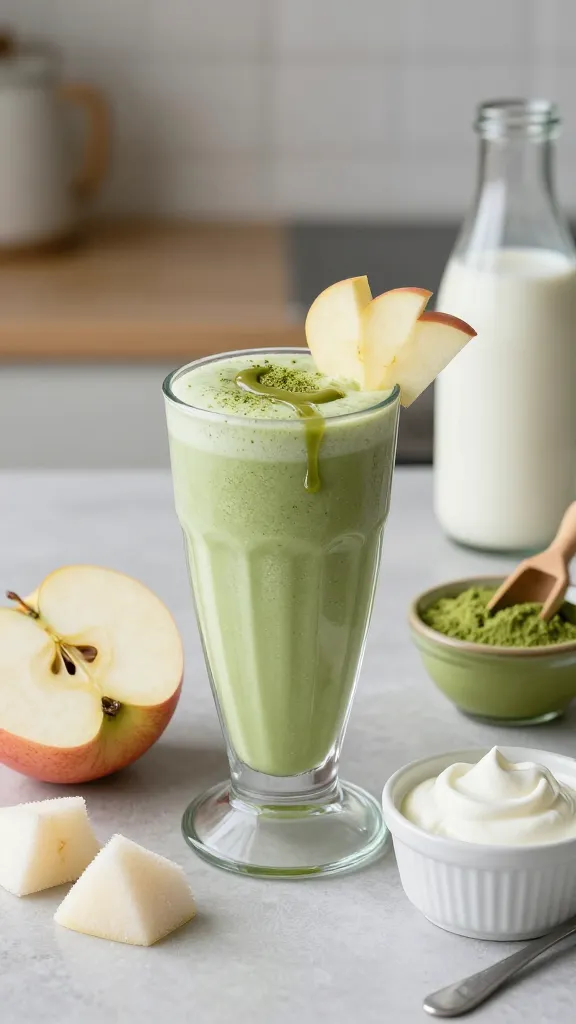 Apple Matcha Glow Smoothie With Creamy Tahini