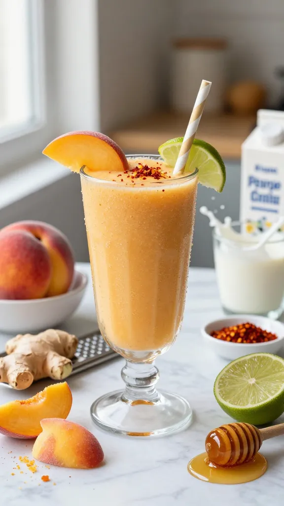 Spicy Peach Ginger Smoothie With A Chili Kick