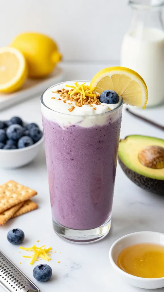 Blueberry Lemon Cheesecake Avocado Smoothie