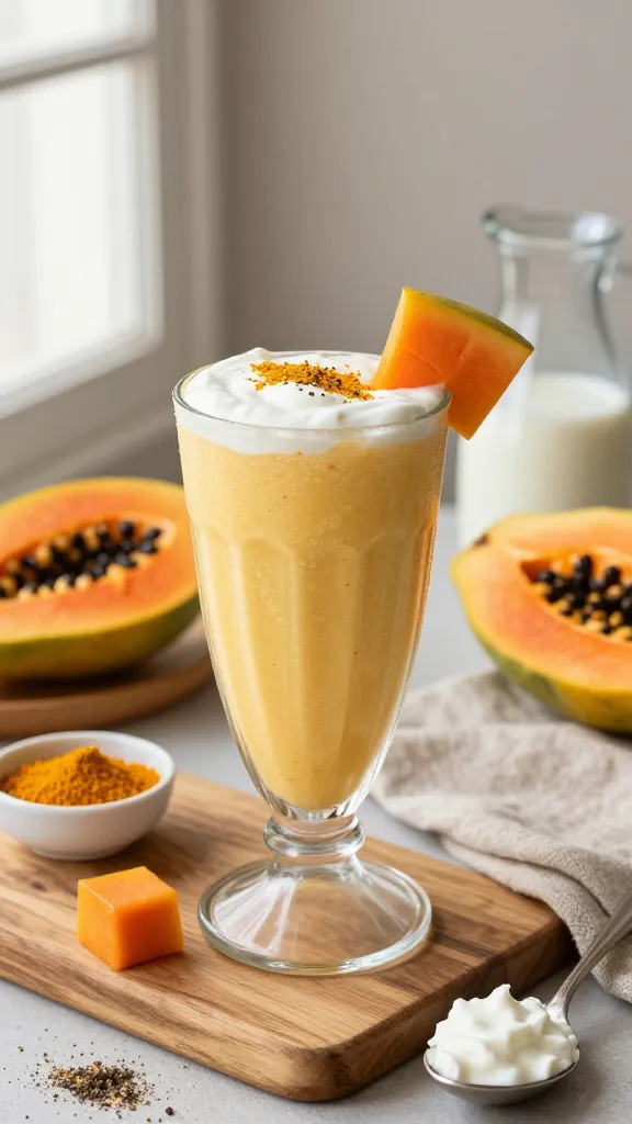 Spiced Papaya-Mango Lassi With Turmeric Glow